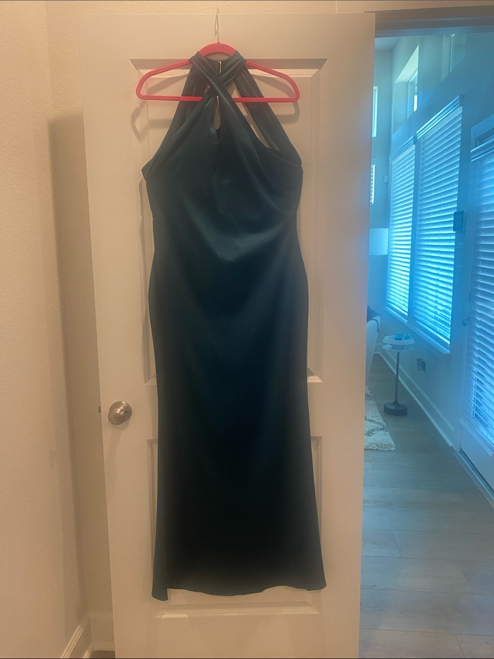 Hunter Green Halter Style Satin Slip Dress in Black